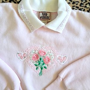 Pink Collared Heart Floral Sweatshirt